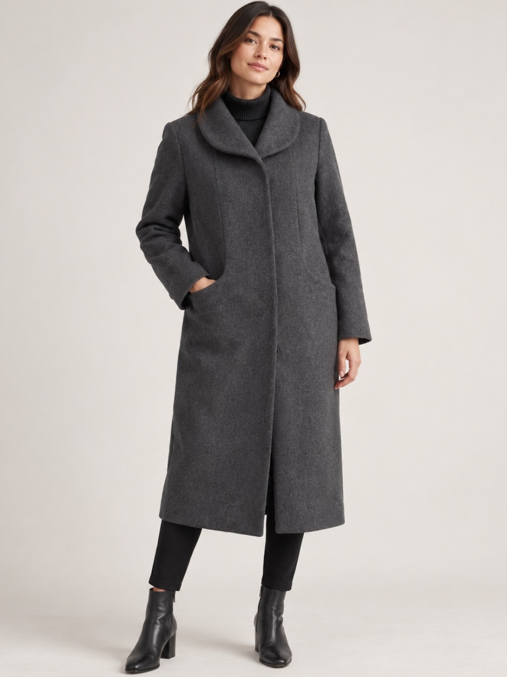 NWT Quince Italian Wool Long Cocoon Coat Heather Charcoal Medium